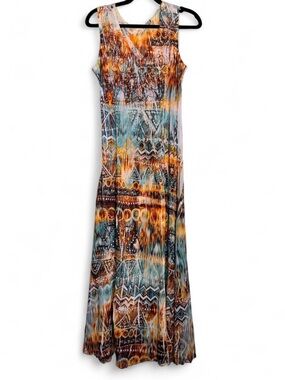 Vintage Reba Y2k Sleeveless Maxi Dress in Teal and Orange